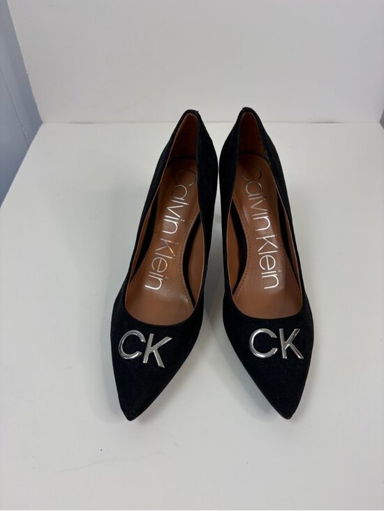 Calvin Klein Shoes - Calvin Klein Logo Greta 2 Black Pump High Heels Shoes Women's Size 6 Faux Suede